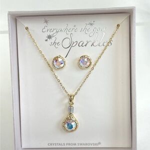 Swarovski AB Crystal Necklace & Earring Set, Crystale by LJ, Vintage IOB #99